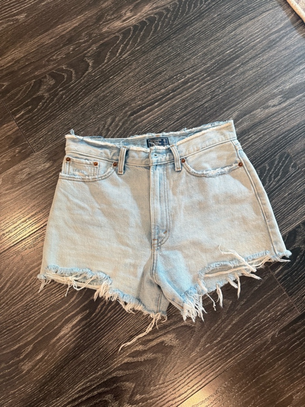 Abercrombie & Fitch Light Wash Frayed Denim Shorts